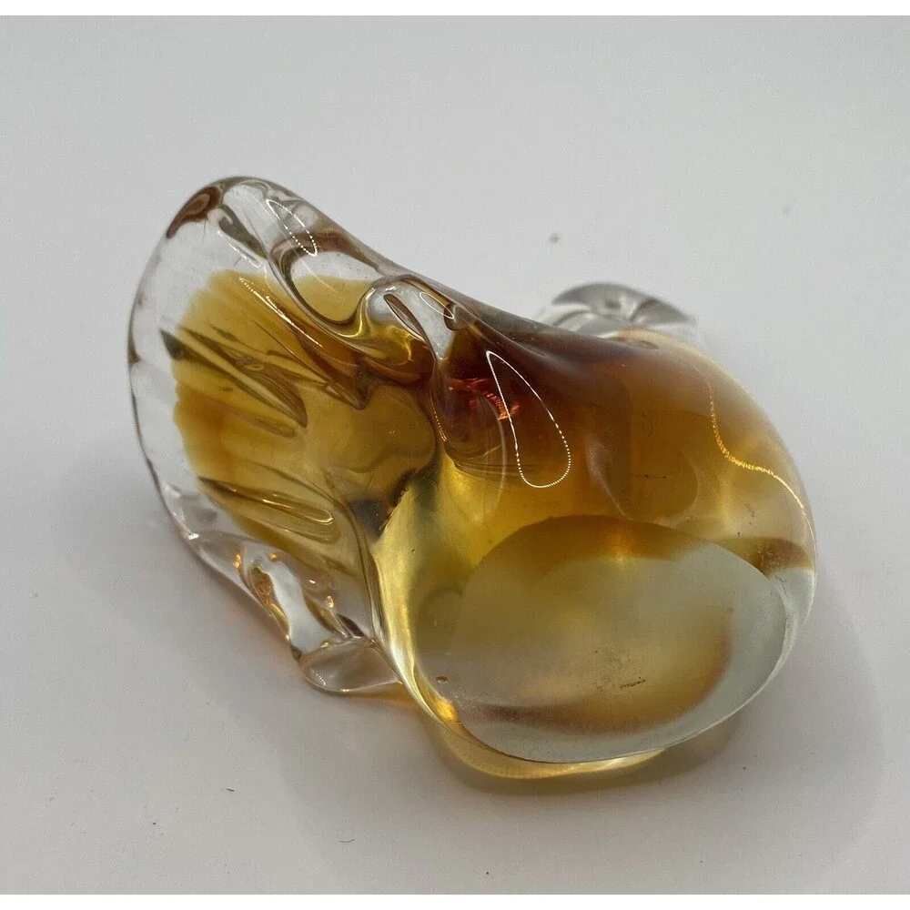 Vintage Blown Glass Art Amber Bird Paperweight 3”